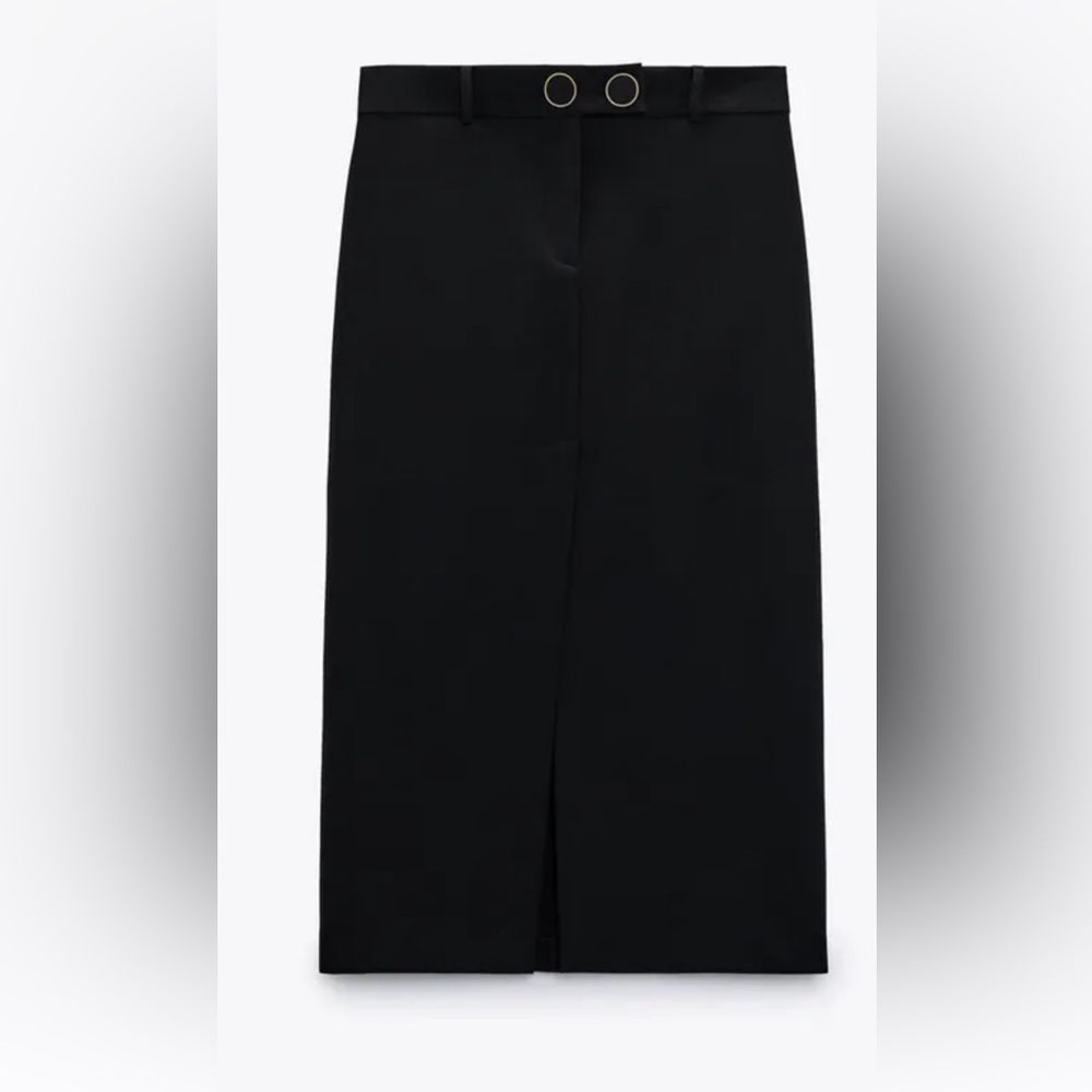 NWT ZARA Straight Fit Low Rise Front Slit Midi Skirt Size L